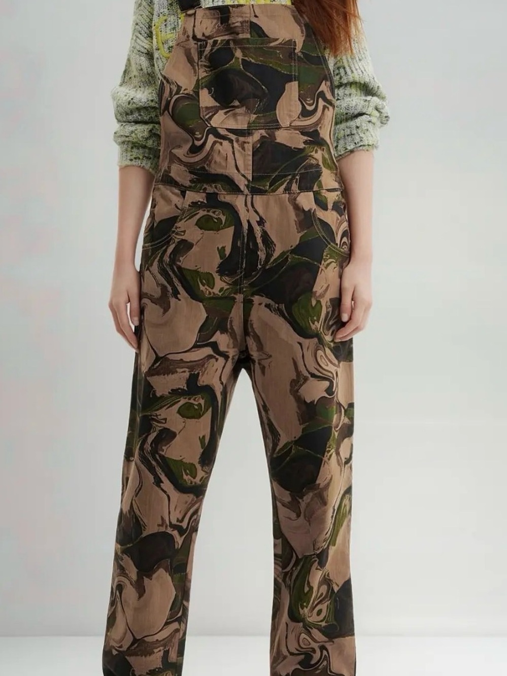 Desigual Brown & Green Swirl-Print Utility Overalls